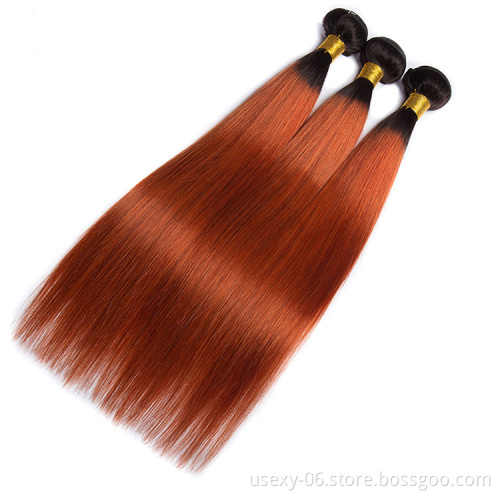 Pre-Colored Ombre Human Hair Bundles Straight Raw Indian Hair Two Tone Color 1B/350 Ombre Human Hair Weave